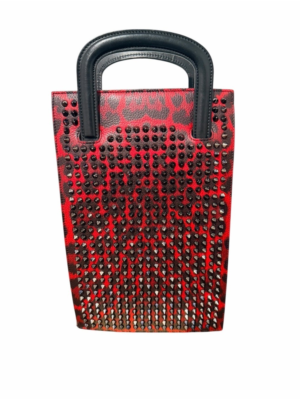Christian Louboutin Trick Track/Portfolio Multi Stud Red Leopard Print Bag